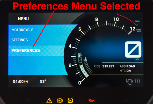 Ktm 1290 Adventure Preferences Menu Selected